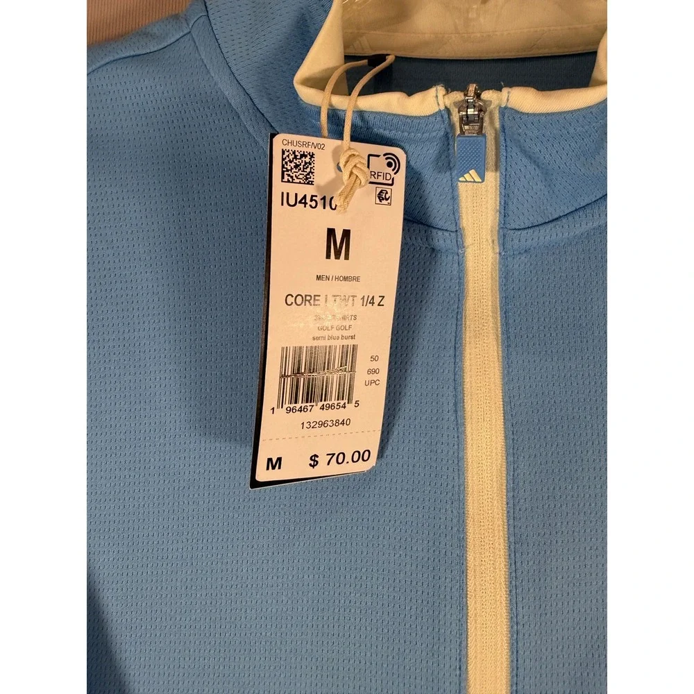 Adidas Core Lightweight 1/4 Zip Golf Pullover Semi Blue Burst IU4510 Mens M NWT